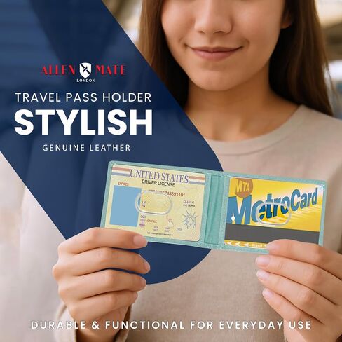 ALLEN & MATE Genuine Leather Bus Pass Travel Card Holder/Driving License Oyster, Minimalist Wallet Credit Card Holder (Brown Premium) in Kuwait