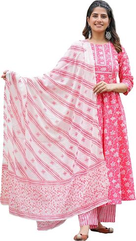 Yash Gallery النسائية الأزهار المطبوعة Anarkali Kurta مع السراويل و DuPatta in Saudi Arabia