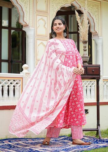 Yash Gallery النسائية الأزهار المطبوعة Anarkali Kurta مع السراويل و DuPatta in Saudi Arabia