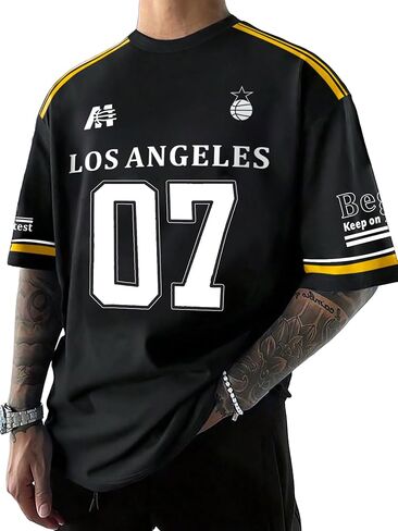 Floerns Men's Jersey Letter Print Graphic Oversized T Shirt Short Sleeve Crewneck Casual Football Jersey Shirts in Saudi Arabia
