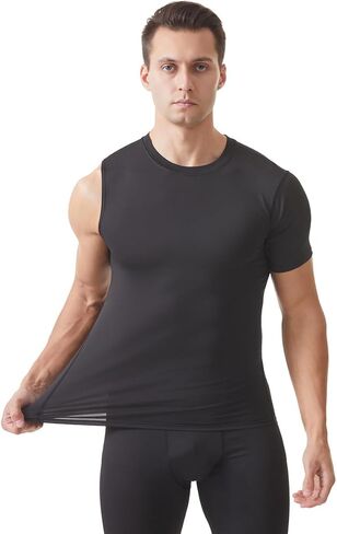 Fashion Compression Shirts for Men 1/2 Single Arm Short Sleeve Athletic Base Layer T Shirt for Workout Basketball in Kuwait