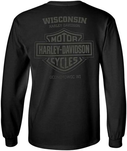 Harley-Davidson Men's Open Bar & Shield Long Sleeve Crew-Neck Shirt, Black in Saudi Arabia