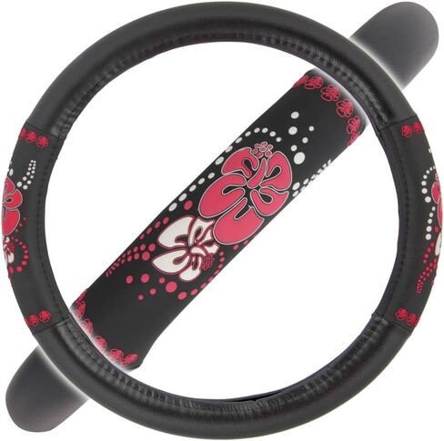 BDK Red Hawaiian Car Steering Wheel Cover - Durable Rubber Backing Protects Steering Wheel (Red Hawaiian Hibiscus) in Saudi Arabia