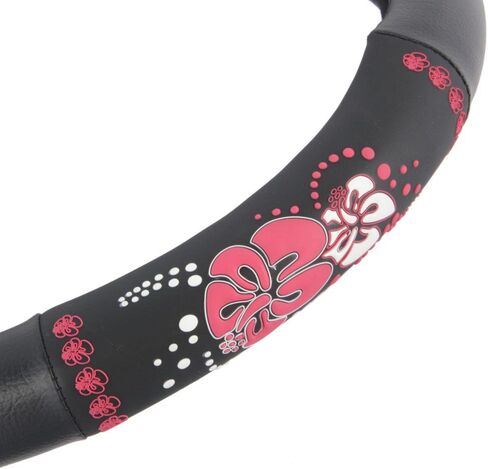 BDK Red Hawaiian Car Steering Wheel Cover - Durable Rubber Backing Protects Steering Wheel (Red Hawaiian Hibiscus) in Saudi Arabia