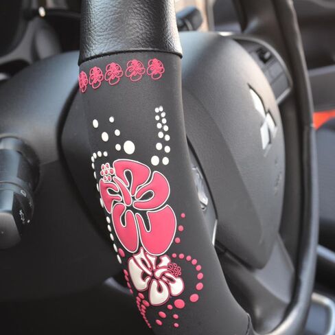 BDK Red Hawaiian Car Steering Wheel Cover - Durable Rubber Backing Protects Steering Wheel (Red Hawaiian Hibiscus) in Saudi Arabia