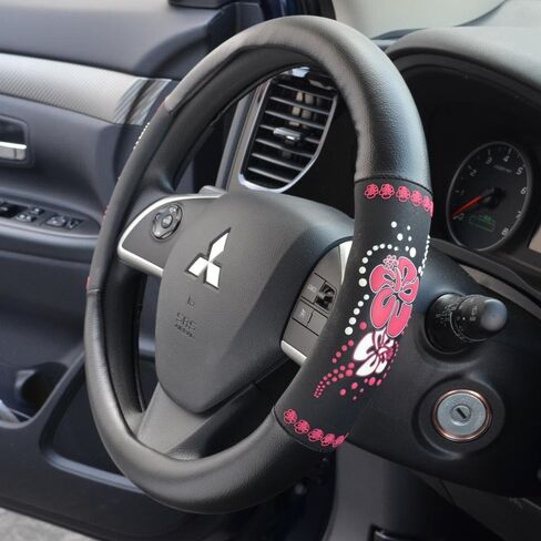 BDK Red Hawaiian Car Steering Wheel Cover - Durable Rubber Backing Protects Steering Wheel (Red Hawaiian Hibiscus) in Saudi Arabia