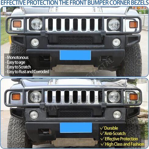 يدوم الزاوية الأمامية البديل المتوافق مع Hummer H2 2003-2009 SUV SUT ، ABS Pront Corner Corner Cover Cover Cover Cover ، 2pcs (Silver Bright) in Kuwait