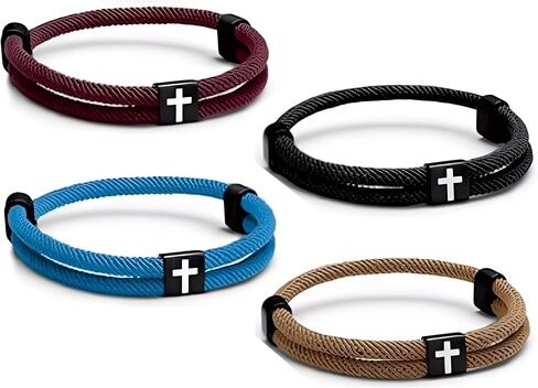 4pcs أساور WWJD ، سوار متقاطع للرجال ، سوار مسيحي مضفر قابلة للتعديل للرجال. أزياء أساور يسوع. الهدايا المسيحية للرجال in Kuwait