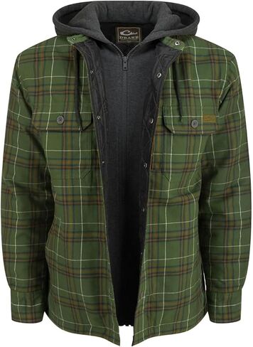 Drake Waterfowl Men Campfire Flannel Hoodie | Warm Full-Zip Outdoor Jacket Shirt |Collar with Attached Adjustable Hood in Saudi Arabia
