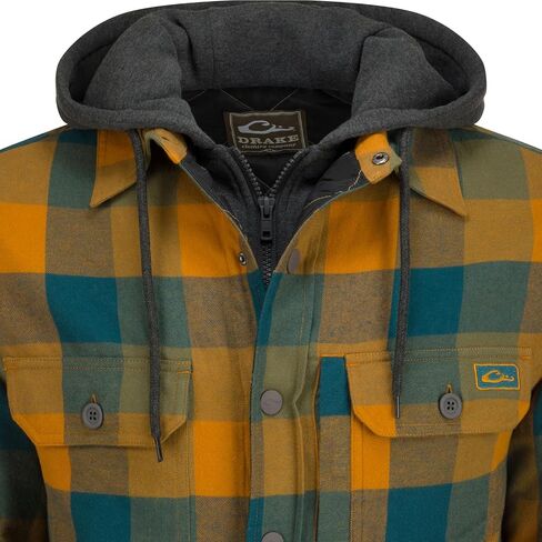 Drake Waterfowl Men Campfire Flannel Hoodie | Warm Full-Zip Outdoor Jacket Shirt |Collar with Attached Adjustable Hood in Saudi Arabia