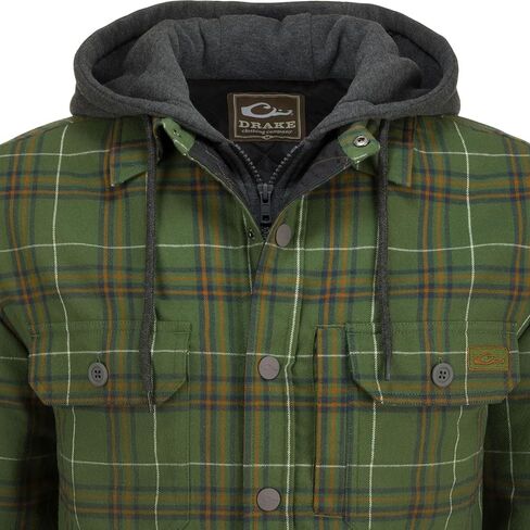 Drake Waterfowl Men Campfire Flannel Hoodie | Warm Full-Zip Outdoor Jacket Shirt |Collar with Attached Adjustable Hood in Saudi Arabia