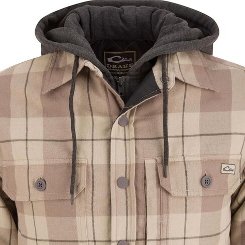 Drake Waterfowl Men Campfire Flannel Hoodie | قميص سترة في الهواء الطلق دافئ في الهواء الطلق | طوق مع غطاء محرك قابلة للتعديل in Kuwait