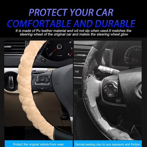 Car Steering Wheel Cover, Anti Slip Fluffy Vehicle Wheel Protector, 15 Inch Winter Plush Warm Automotive Wheel Protection Cover Accessories, Universal for SUV, Sedan, Truck(Red) in Saudi Arabia