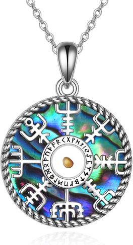 Viking Compass Necklace Sterling Silver Runes Vegvisir Pendant Necklace Mothers Day Jewelry Gift for Women Mom in Saudi Arabia