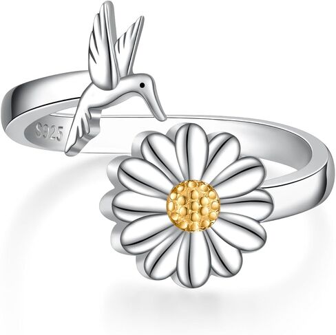 Cremation Urn Ring 925 Sterling Silver Sunflower Daisy Hummingbird/Rose Flower Dragonfly Urn Ring Holds Loved Ones Ashes Cremation Keepsake Jewelry in Saudi Arabia