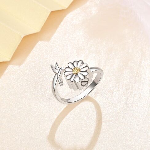 Cremation Urn Ring 925 Sterling Silver Sunflower Daisy Hummingbird/Rose Flower Dragonfly Urn Ring Holds Loved Ones Ashes Cremation Keepsake Jewelry in Saudi Arabia