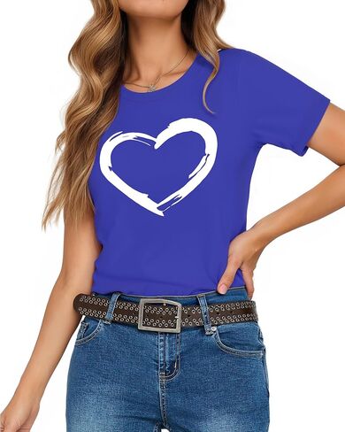 HERLOLLYCHIPS Women Cute Heart Graphic Crewneck Short Sleeve Regular Fit Casual Tee T-Shirts Tshirt Tops in Kuwait