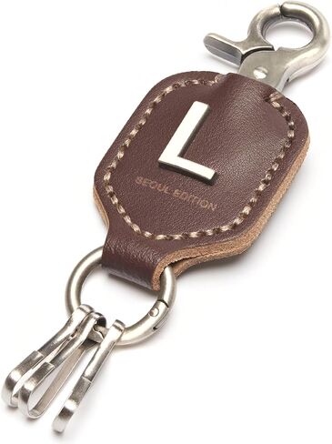 Alphabet Initial Letter Keychain Genuine Rich Brown Leather with Snap Hook Carabiner, Retro Style Key Holder in Saudi Arabia