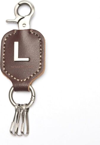 Alphabet Initial Letter Keychain Genuine Rich Brown Leather with Snap Hook Carabiner, Retro Style Key Holder in Saudi Arabia