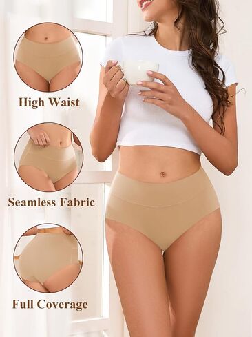 ملابس داخلية سلسة للسيدات عالية الخصر لا توجد سراويل داخلية تغطية كاملة التغطية ملخصات 4 حزمة in Kuwait