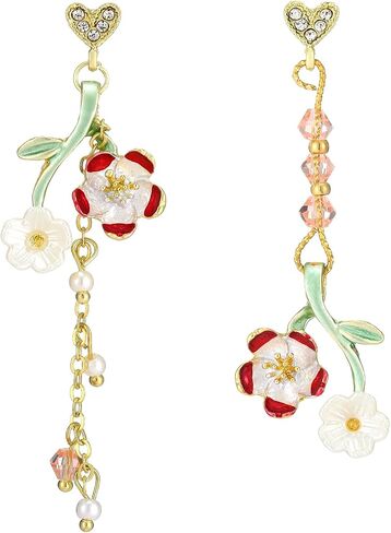 Lakiyoyoo Pink Flower Flower أقراط للنساء اللطيفات لؤلؤة لؤلؤة الكرز الأكياس الرصاصة الرصاصة الصيف المنعش الساحلي الأقراط in Kuwait