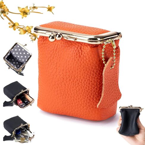 Genuine Leather Mini Jewelry Box, Portable Genuine Leather Mini Coin Jewelry Purse, Vintage Travel Jewelry Case Organizer with Kiss Lock, for Earring, Ring, Necklace Coin or Lipstick(Black) in Saudi Arabia