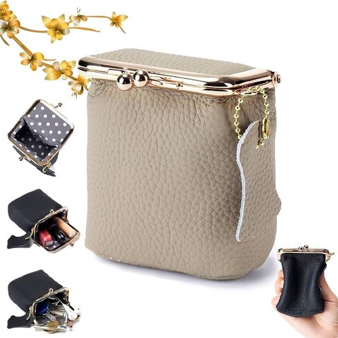 Genuine Leather Mini Jewelry Box, Portable Genuine Leather Mini Coin Jewelry Purse, Vintage Travel Jewelry Case Organizer with Kiss Lock, for Earring, Ring, Necklace Coin or Lipstick(Black) in Saudi Arabia