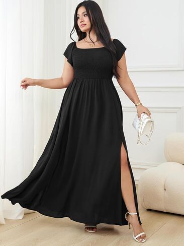 RWJ Womens Plus Size Wedding Guest Dress Summer Off Shoulder Short Sleeve Party Cocktail A-Line Split Long Maxi Dresses in Kuwait
