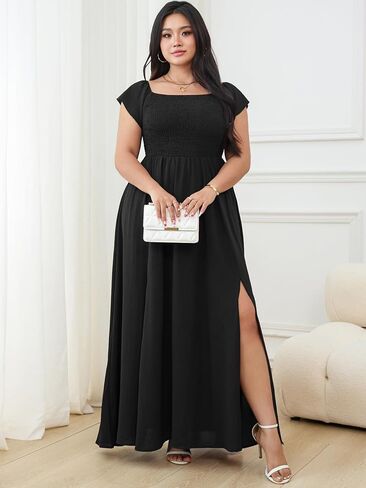 RWJ Womens Plus Size Wedding Guest Dress Summer Off Shoulder Short Sleeve Party Cocktail A-Line Split Long Maxi Dresses in Kuwait