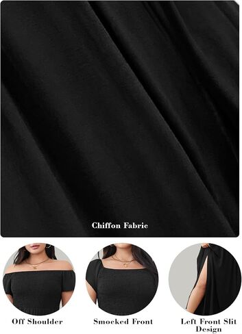 RWJ Womens Plus Size Wedding Guest Dress Summer Off Shoulder Short Sleeve Party Cocktail A-Line Split Long Maxi Dresses in Kuwait
