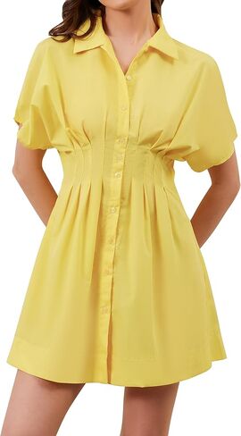 زر مخطط لأسفل فستان قميص مطوي للنساء in Kuwait