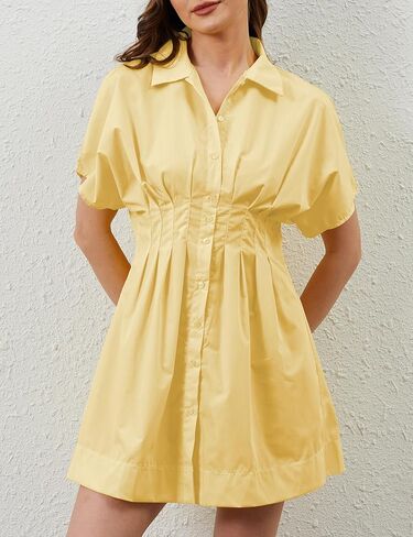 زر مخطط لأسفل فستان قميص مطوي للنساء in Kuwait