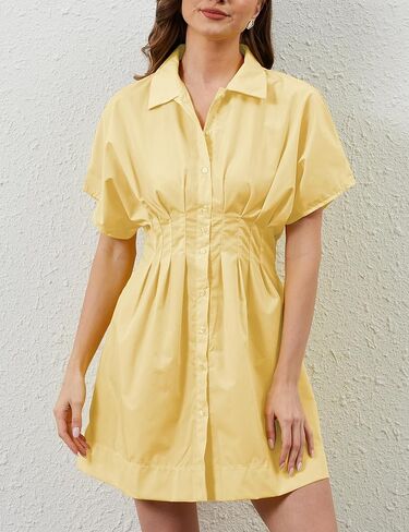 زر مخطط لأسفل فستان قميص مطوي للنساء in Kuwait