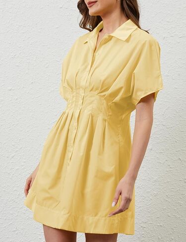 زر مخطط لأسفل فستان قميص مطوي للنساء in Kuwait