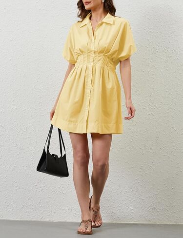 زر مخطط لأسفل فستان قميص مطوي للنساء in Kuwait