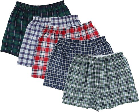 Fruit of the Loom Men's 5 Pack Contemporary Plaid and Stripe Boxer in Kuwait