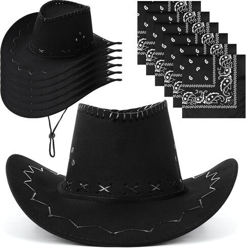 Zhanmai 12 Pieces Cowboy Hats and Bandanas Bulk Western Cowboy Cowgirl Hats Costume Party Favors in Saudi Arabia