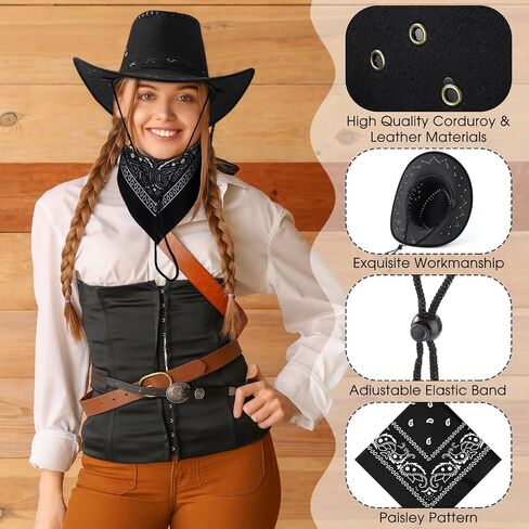 Zhanmai 12 Pieces Cowboy Hats and Bandanas Bulk Western Cowboy Cowgirl Hats Costume Party Favors in Saudi Arabia