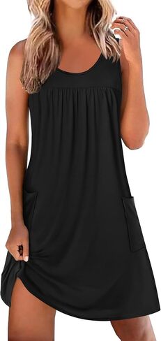 Ekouaer Nightgowns for Women Tank Sleep Shirts Sleeveless Sleep Dress with Pockets Wide Strap Nightshirts in Saudi Arabia