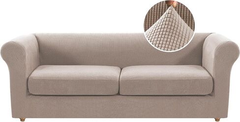 3 Piece Chesterfield Sofa Cover for 2 Cushion Couch High Arm Sofa Slipcovers 2 Seat High Stretch Washable Furniture Protector for Dogs Pet (Khaki, XL-Loveseat) in Kuwait