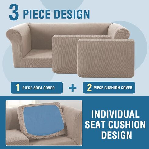 3 Piece Chesterfield Sofa Cover for 2 Cushion Couch High Arm Sofa Slipcovers 2 Seat High Stretch Washable Furniture Protector for Dogs Pet (Khaki, XL-Loveseat) in Kuwait