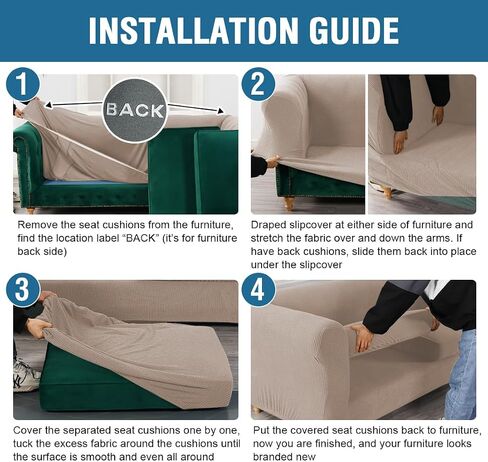 3 Piece Chesterfield Sofa Cover for 2 Cushion Couch High Arm Sofa Slipcovers 2 Seat High Stretch Washable Furniture Protector for Dogs Pet (Khaki, XL-Loveseat) in Kuwait