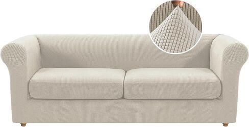3 Piece Chesterfield Sofa Cover for 2 Cushion Couch High Arm Sofa Slipcovers 2 Seat High Stretch Washable Furniture Protector for Dogs Pet (Khaki, XL-Loveseat) in Kuwait