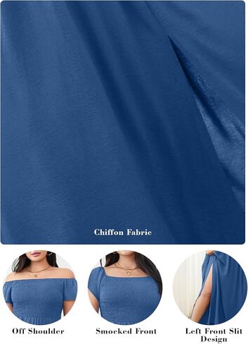 RWJ Womens Plus Size Wedding Guest Dress Summer Off Shoulder Short Sleeve Party Cocktail A-Line Split Long Maxi Dresses in Kuwait