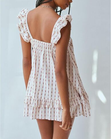 HOXIJIA Women Cute Floral Printed Mini Dress Sleeveless Bow Front Loose Ruffled Short Dress Summer Gingham Babydoll One Piece in Saudi Arabia