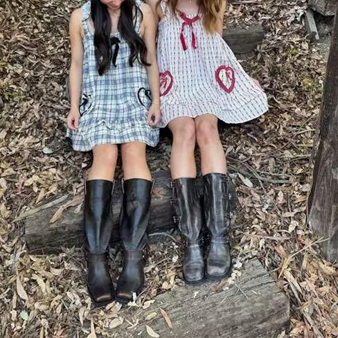 HOXIJIA Women Cute Floral Printed Mini Dress Sleeveless Bow Front Loose Ruffled Short Dress Summer Gingham Babydoll One Piece in Saudi Arabia
