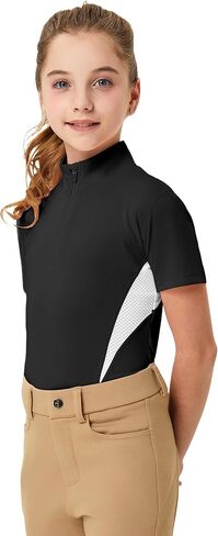 FitsT4 Sports Girls Short Sleeve Equestrian Shirt Quick Dry Horse Riding Shirts Half Zip Horseback Show Shirt in Saudi Arabia