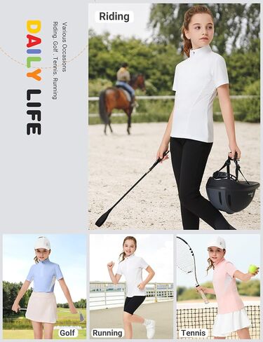 FitsT4 Sports Girls Short Sleeve Equestrian Shirt Quick Dry Horse Riding Shirts Half Zip Horseback Show Shirt in Saudi Arabia
