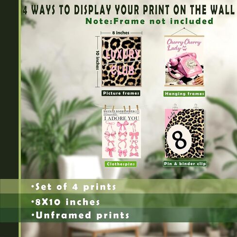 Lukipom Trendy Retro Pink Y2K Leopard Bar Bar Prints 8x10 مجموعة من 4 ، ديكور الغرفة الفاخرة ، الفهود غير التقليدي Lucky Dice High High Cheels Martini Wall Art Posters for Home Bar Girls Apartment Decor in Kuwait