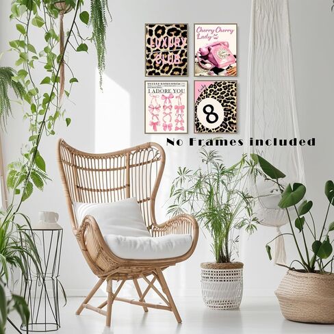 Lukipom Trendy Retro Pink Y2K Leopard Bar Bar Prints 8x10 مجموعة من 4 ، ديكور الغرفة الفاخرة ، الفهود غير التقليدي Lucky Dice High High Cheels Martini Wall Art Posters for Home Bar Girls Apartment Decor in Kuwait